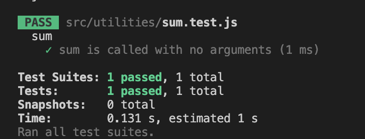 screenshot of tests run
